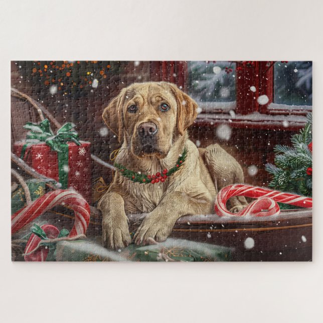 Quebra-cabeça Cachorro Labrador Festa de Natal (Horizontal)