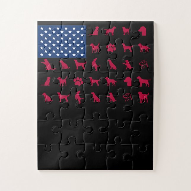 Quebra-cabeça Cachorro | Labrador Retriever EUA Flag (Vertical)
