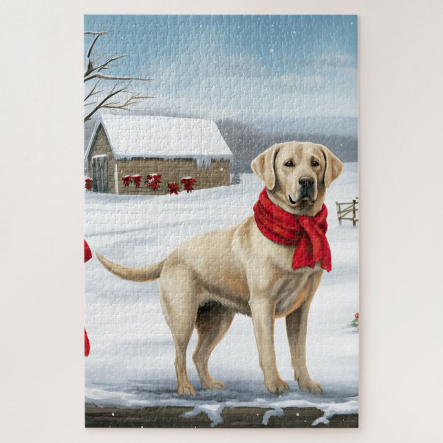 Quebra-cabeça Cachorro Labrador Retriever na Neve Natal (Vertical)