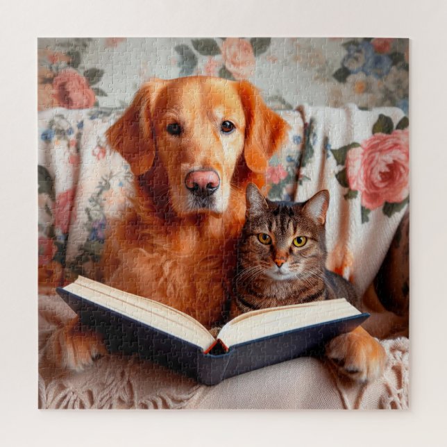 Quebra-cabeça Cachorro lendo livro (Vertical)