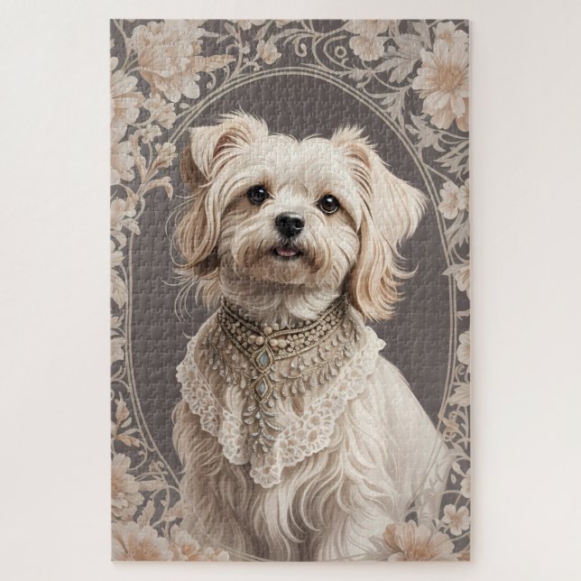 Quebra-cabeça Cachorro Maltês Elegante William Morris Inspirou (Vertical)