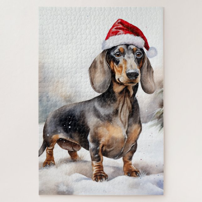 Quebra-cabeça Cachorro na neve no Natal (Vertical)