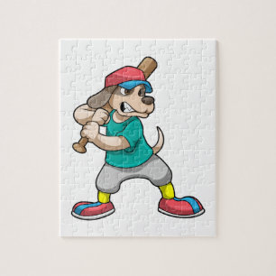 Quebra-cabeça Cachorro no Baseball com bastão de beisebol