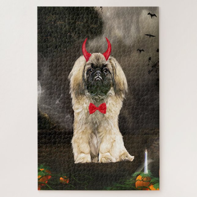 Quebra-cabeça Cachorro Pequinês Fantasiado de Halloween (Vertical)