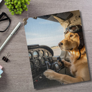 Quebra-cabeça Cachorro Piloto Golden Retriever Engraçado no Cock