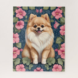 Quebra-cabeça Cachorro Pomerano Cachorro Com Petunias Rosa