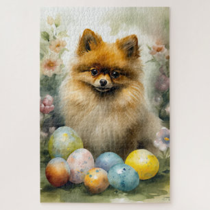Quebra-cabeça Cachorro Pomerano com Feriado de Ovos de Páscoa