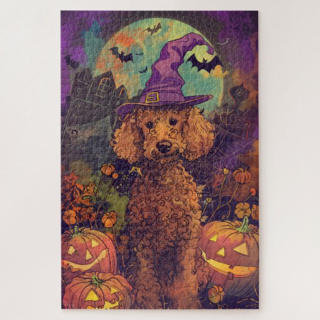 Quebra-cabeça Cachorro Poodle Assustador Dia das Bruxas Feiticei (Vertical)