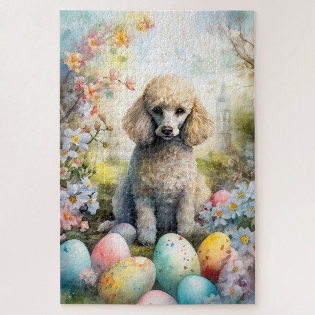 Quebra-cabeça Cachorro Poodle com Feriado de Ovos de Páscoa (Vertical)