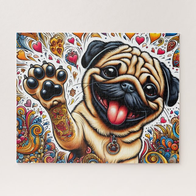 Quebra-cabeça Cachorro Pug Feliz e Divertido (Horizontal)