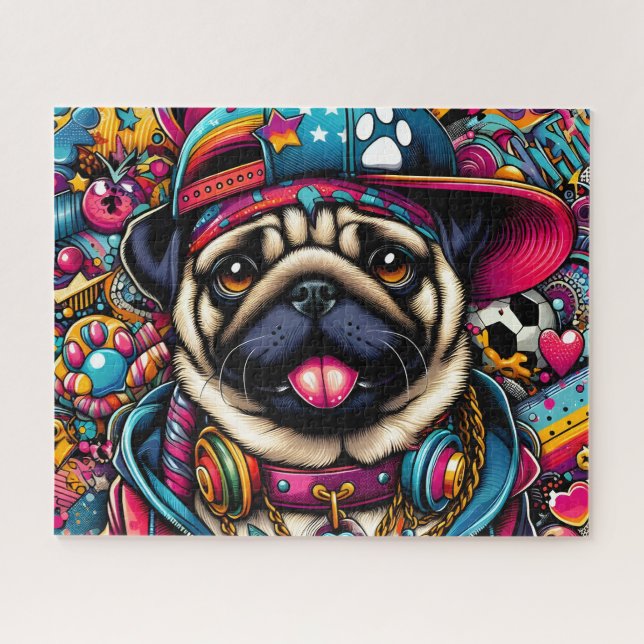 Quebra-cabeça Cachorro Pug Fofo de Hip Hop (Horizontal)
