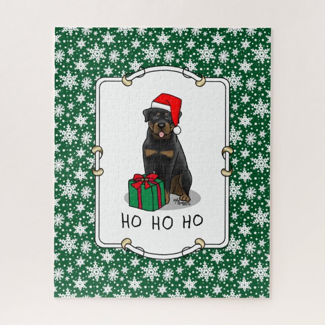Quebra-cabeça Cachorro Rottweiler do Natal Papai Noel (Vertical)