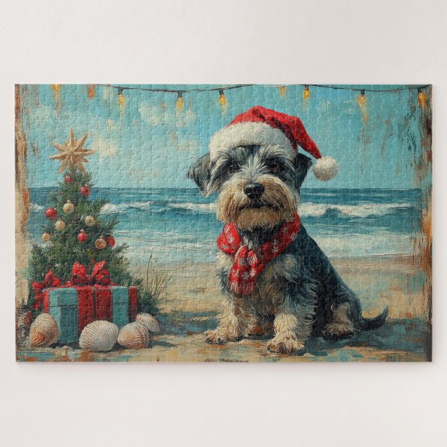 Quebra-cabeça Cachorro Schnauzer Natal Vintage Praia (Horizontal)