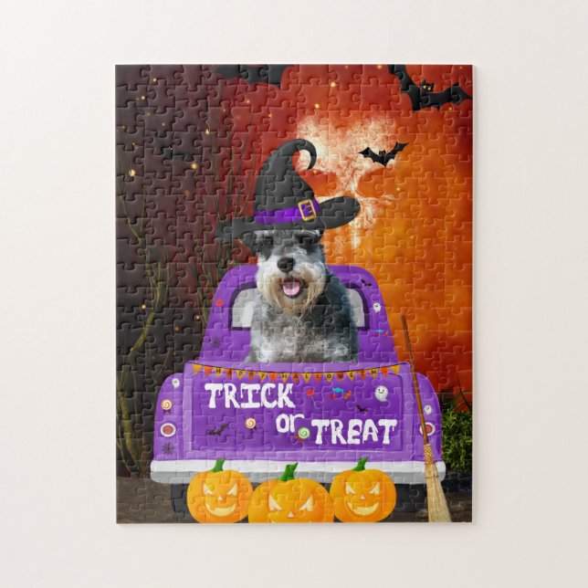 Quebra-cabeça Cachorro schnauzer no Halloween Truck (Vertical)