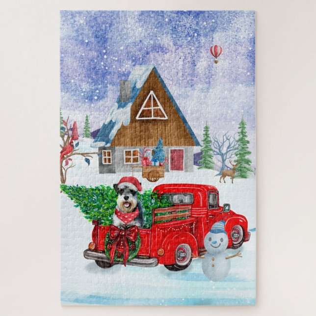 Quebra-cabeça Cachorro Schnauzer No Parto De Natal Neve De Camin (Vertical)