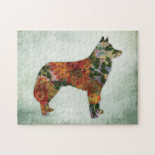 Quebra-cabeça Cachorro Siberiano Husky Floral Em Verde