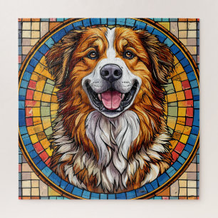 Quebra-cabeça Cachorro sorrindo em fundo de mosaico