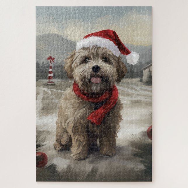 Quebra-cabeça Cachorro Yorkipoo na Neve Natal (Vertical)