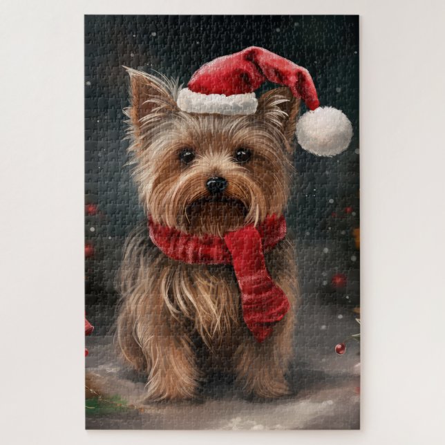 Quebra-cabeça Cachorro Yorkshire Terrier na Neve Natal (Vertical)