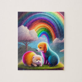 Quebra-cabeça Cachorros Coloridos em uma Floresta Mágica