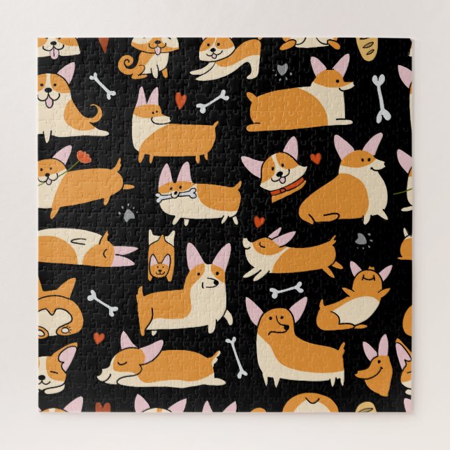 Quebra-cabeça Cachorros Corgi, Lindo Fundo. (Vertical)