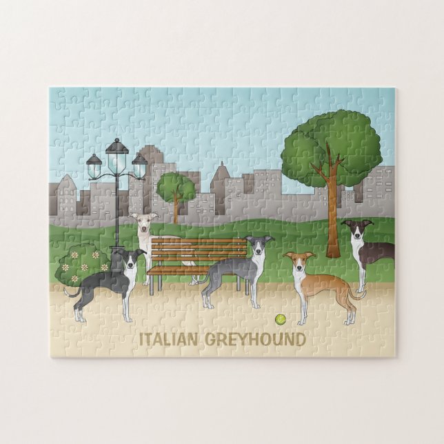 Quebra-cabeça Cachorros Italian Greyhound Fofos Em Um Parque Art (Horizontal)