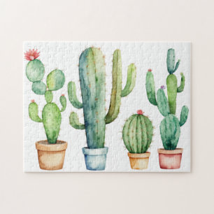 Quebra-cabeça Cacto Cactos Deserto Suculenta Aquarela Moderna   
