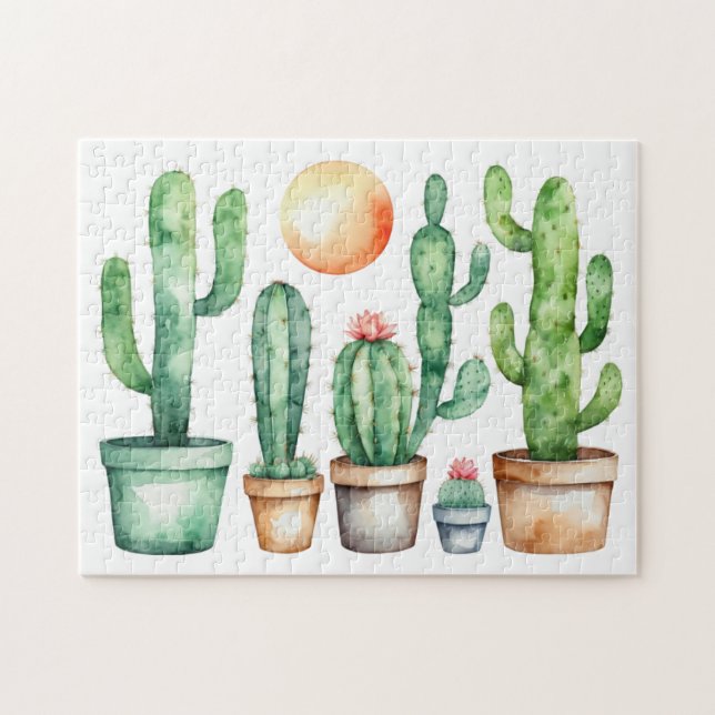 Quebra-cabeça Cacto de Aquarela Moderna Cactos Deserto Suculenta (Horizontal)