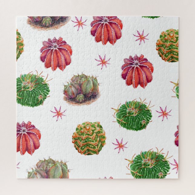 Quebra-cabeça Cactus Floral: Fundo de Aquarela (Vertical)