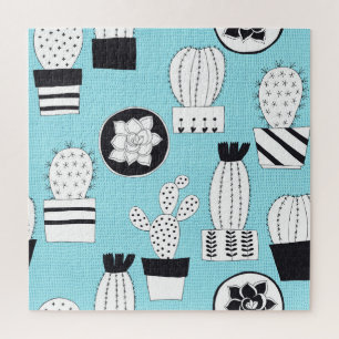 Quebra-cabeça Cactus, suculento: design sem costura desenhada à