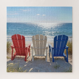 Quebra-cabeça Cadeiras Adirondack de Praia em Cores Patrióticas