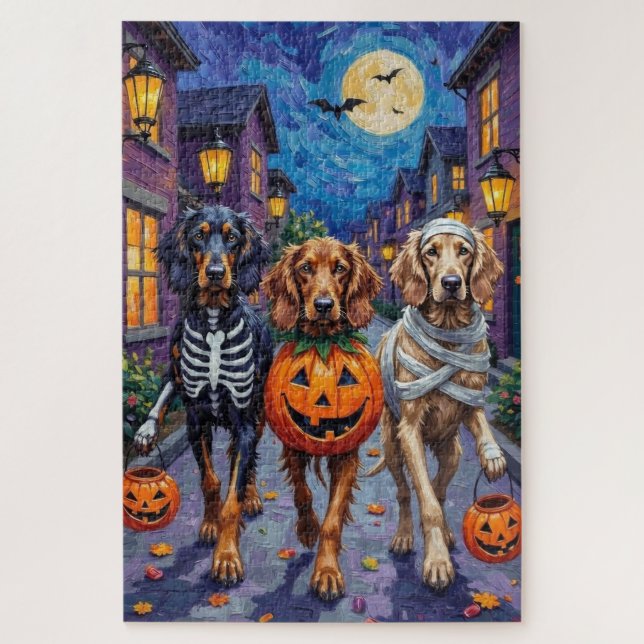 Quebra-cabeça Cães Afghan Hound pedindo doces no Halloween (Vertical)