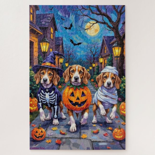 Quebra-cabeça Cães Beagle Trick-or-Treating em Fantasia de Hallo (Vertical)
