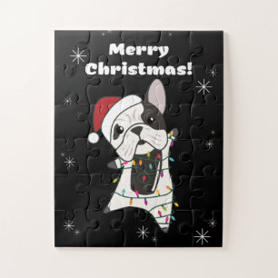 Quebra-cabeça Cães-Bulldog Feliz Natal Animais de inverno