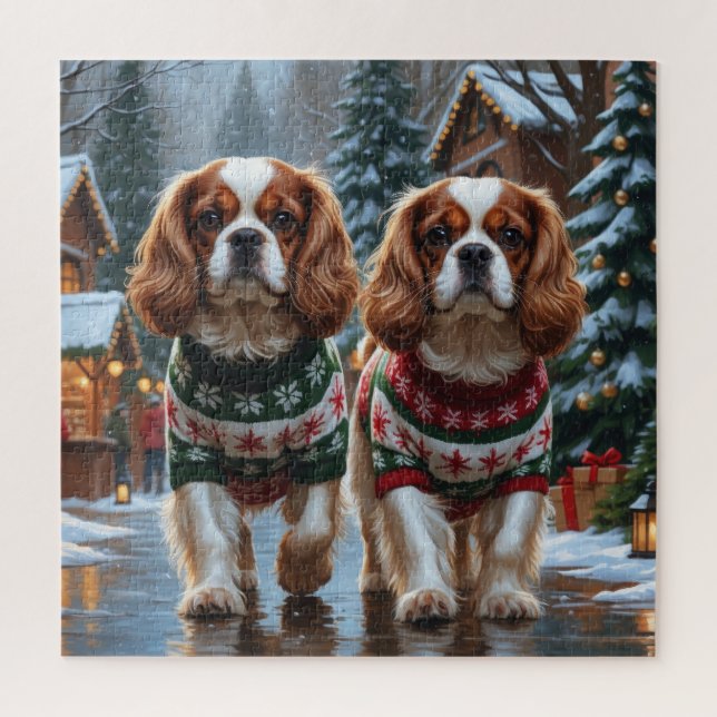 Quebra-cabeça Cães Cavalier King Charles Spaniel Natal Neve  (Vertical)