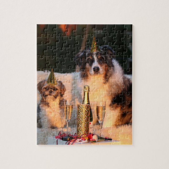 Quebra-cabeça Cães Celebrando Ano Novo (Vertical)