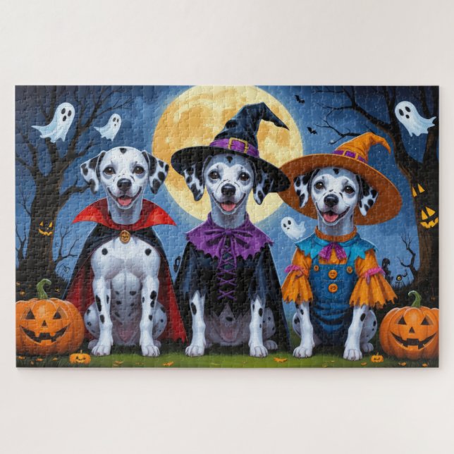 Quebra-cabeça Cães Dalmacianos Pumpkin Halloween Engraçado (Horizontal)