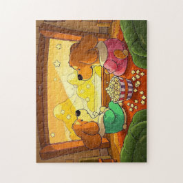 Quebra-cabeça Cães de desenho animado bonitos pipocas e filmes