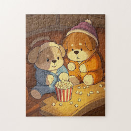 Quebra-cabeça Cães de desenho animado cachorros com pipoca