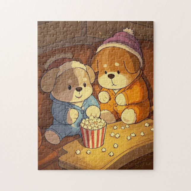 Quebra-cabeça Cães de desenho animado cachorros com pipoca (Vertical)