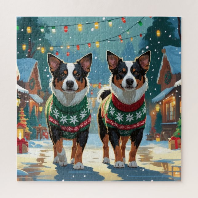 Quebra-cabeça Cães de Gado Australianos Natal Neve Férias (Vertical)