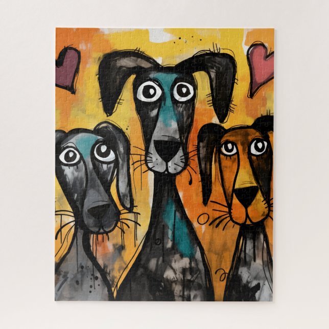Quebra-cabeça Cães de Puzzles Corações Vermelhos Feliz Dia dos N (Vertical)