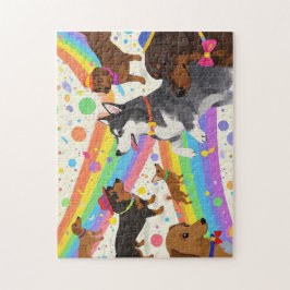 Quebra-cabeça Cães divertidos e bonitos com arco-íris