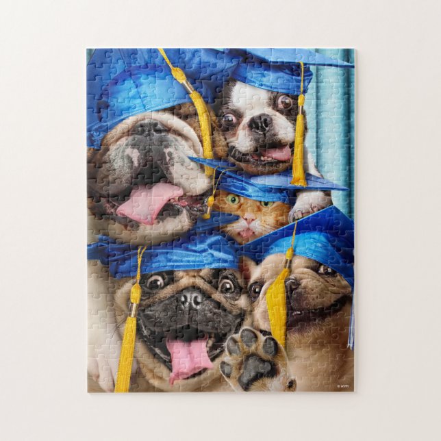 Quebra-cabeça Cães e Gatos Formandos em Cabine de Fotos (Vertical)