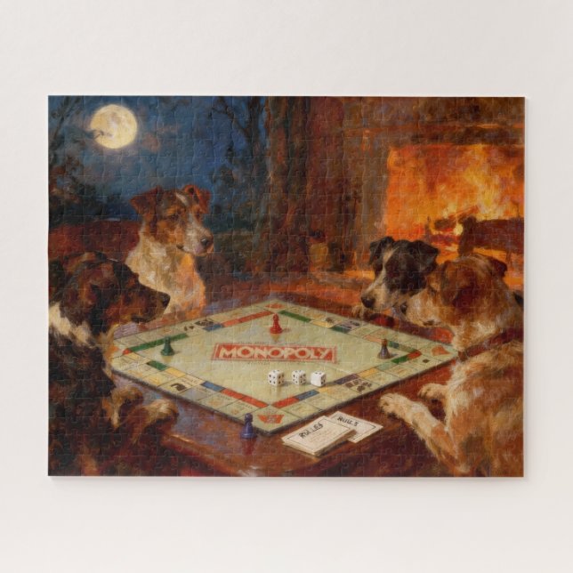 Quebra-cabeça Cães Engraçados e Fofos Jogando um Jogo de Tabulei (Horizontal)