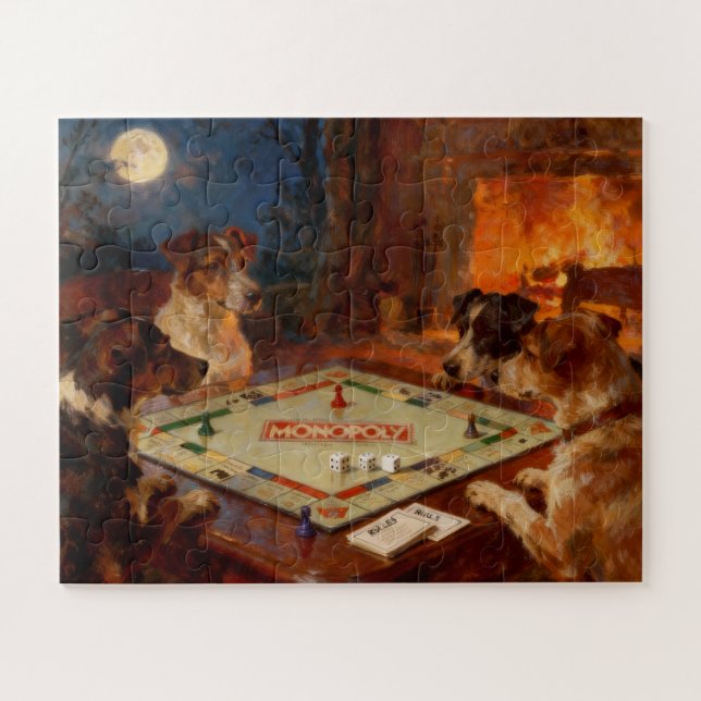 Quebra-cabeça Cães Engraçados e Fofos Jogando um Jogo de Tabulei (Horizontal)