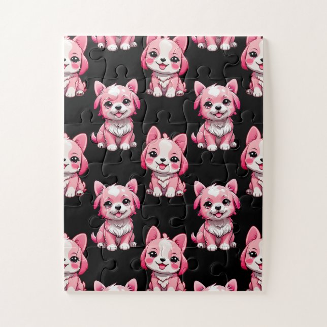Quebra-cabeça Cães Fofo Rosa - Preto  (Vertical)