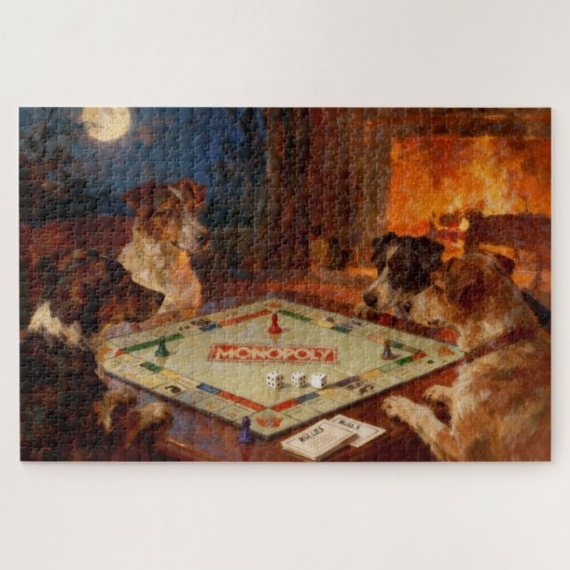 Quebra-cabeça Cães fofos e engraçados jogando um jogo de tabulei (Horizontal)
