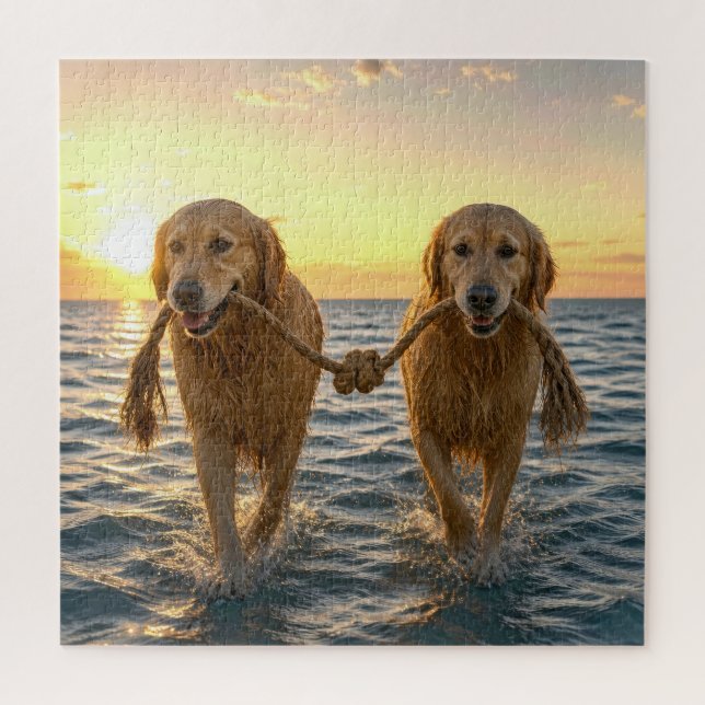 Quebra-cabeça Cães Golden Retriever com Corda Enodada (Vertical)