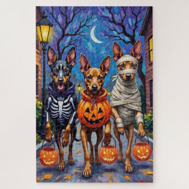 Quebra-cabeça Cães Malinois Belgas Trick-or-Treating Halloween  (Vertical)